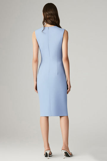 Sky Blue Bodycon V-Neck Midi Work Dress